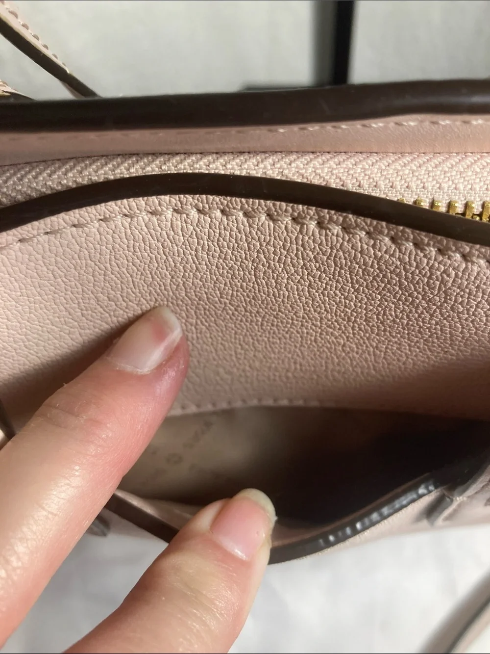 Michael Kors Avril Small Pebbled Leather Top-Zip Satchel in Powder pink Blush.